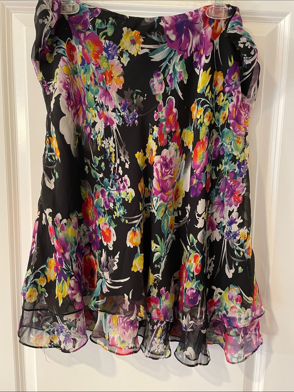 Black Floral 100% Silk Skirt.